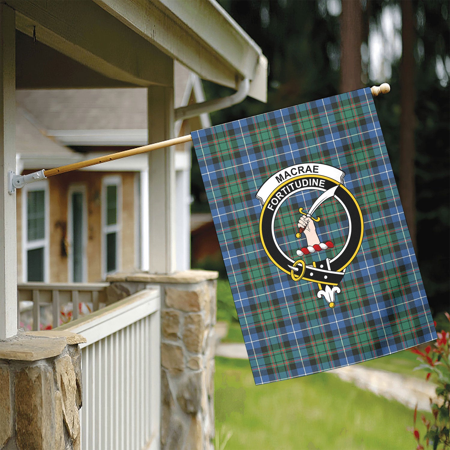 MacRae Hunting Ancient Tartan Crest Garden Flag
