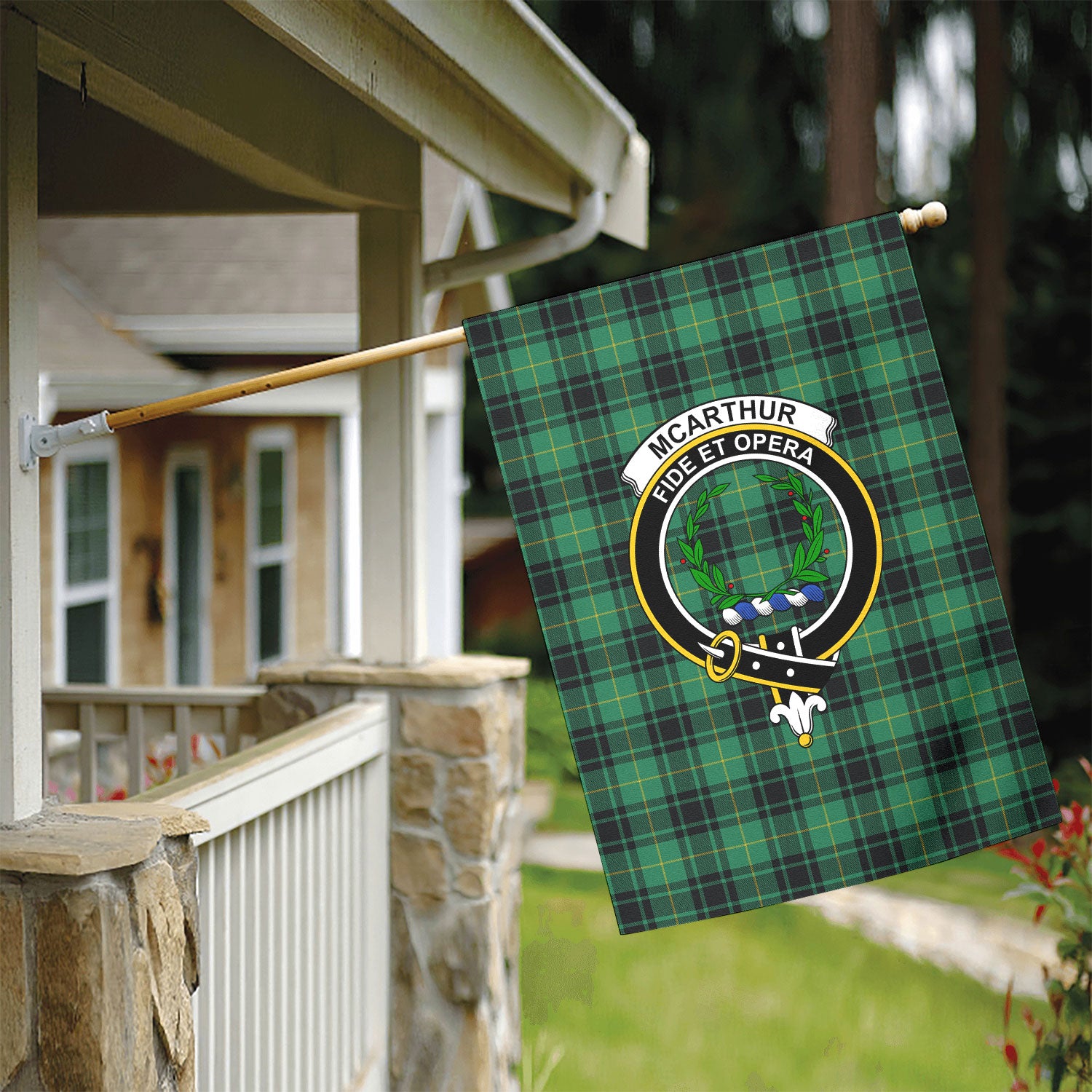 McArthur Ancient Tartan Crest Garden Flag