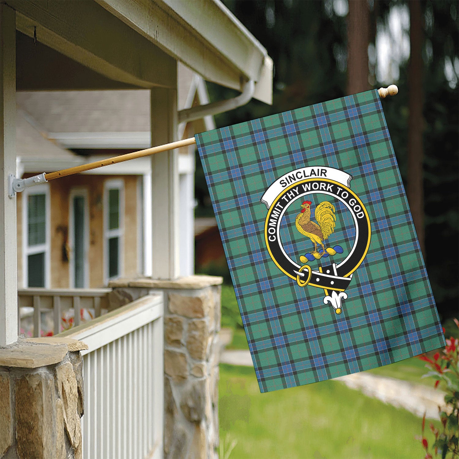 Sinclair Hunting Ancient Tartan Crest Garden Flag