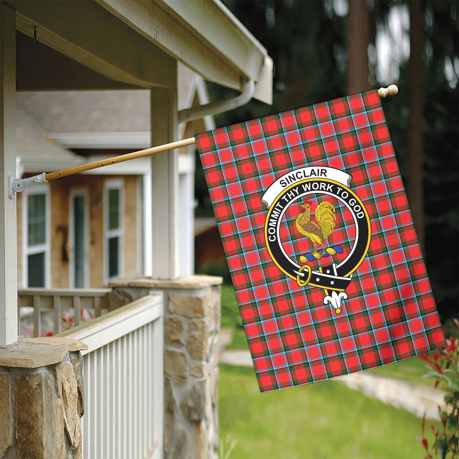 Sinclair Modern Tartan Crest Garden Flag