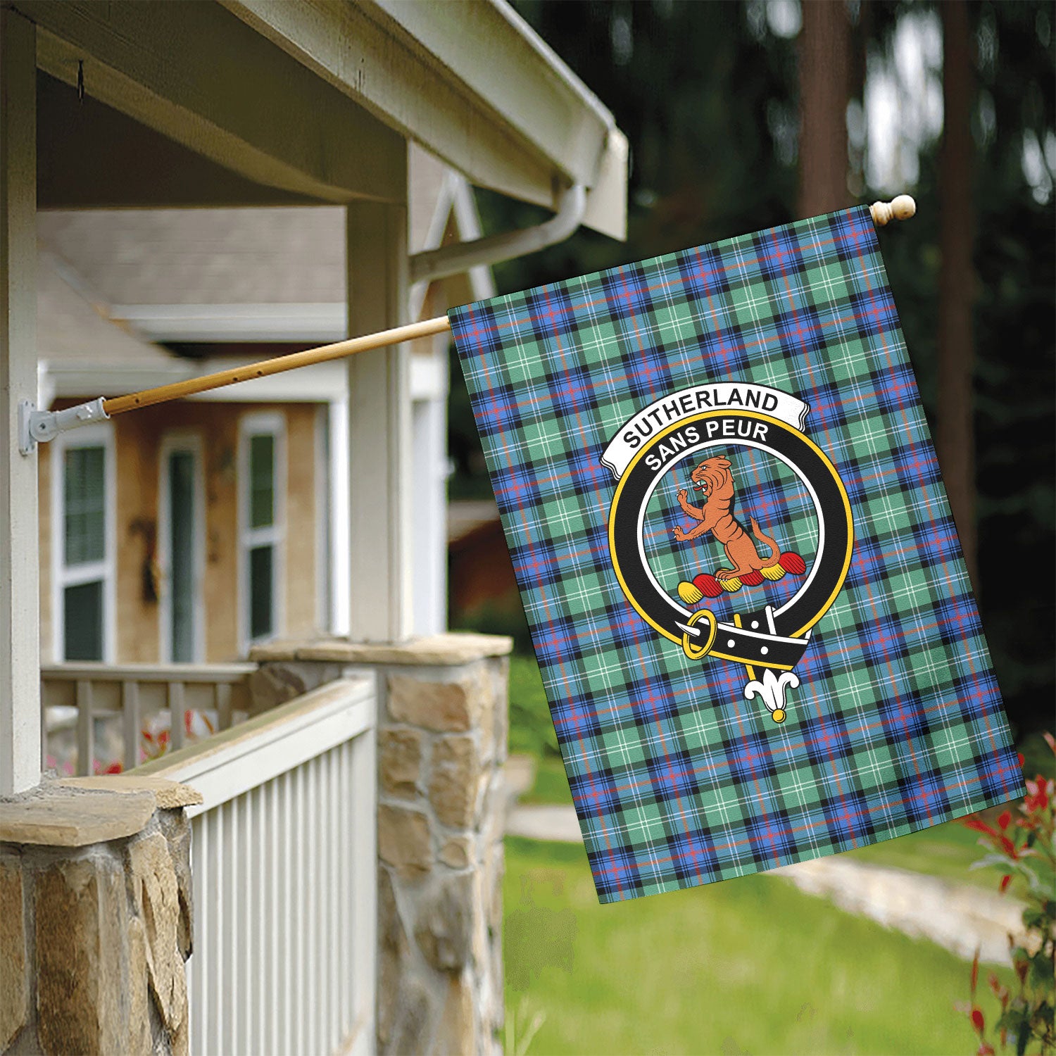 Sutherland Old Ancient Tartan Crest Garden Flag