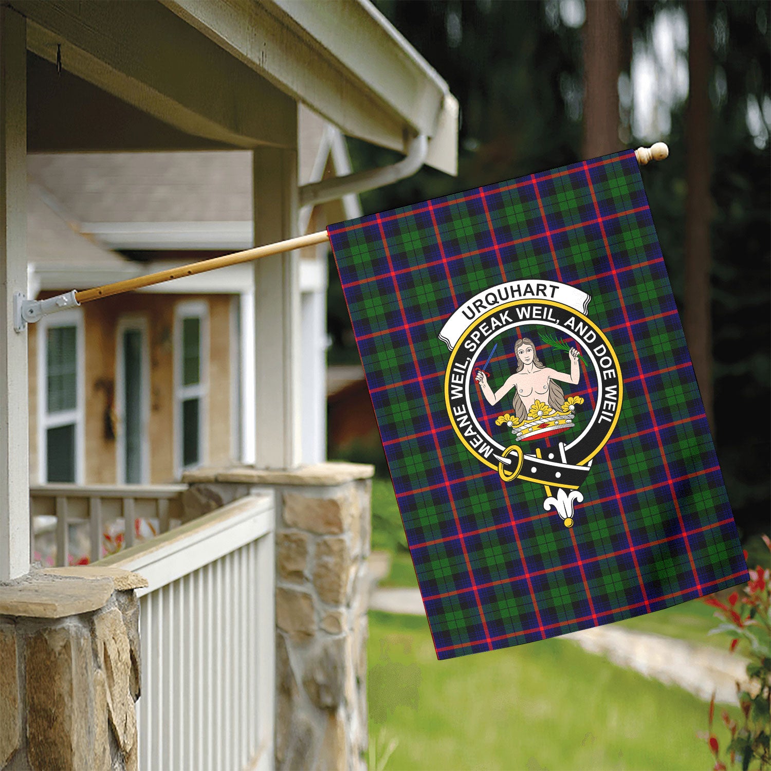 Urquhart Modern Tartan Crest Garden Flag