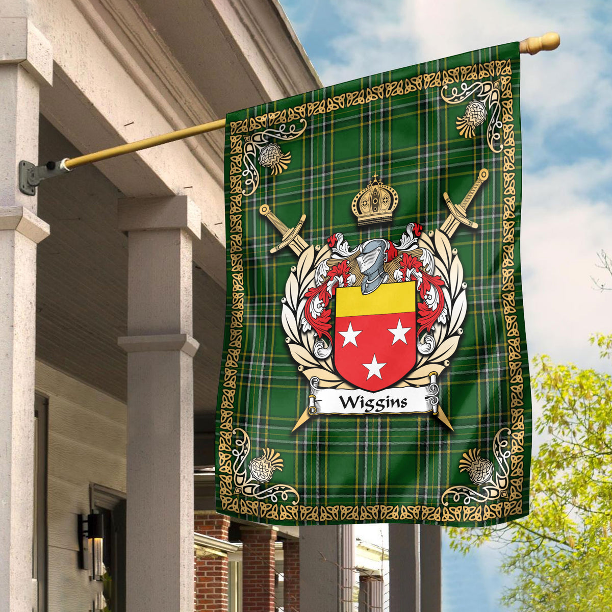 Wiggins Tartan Crest Garden Flag - Celtic Thistle Style