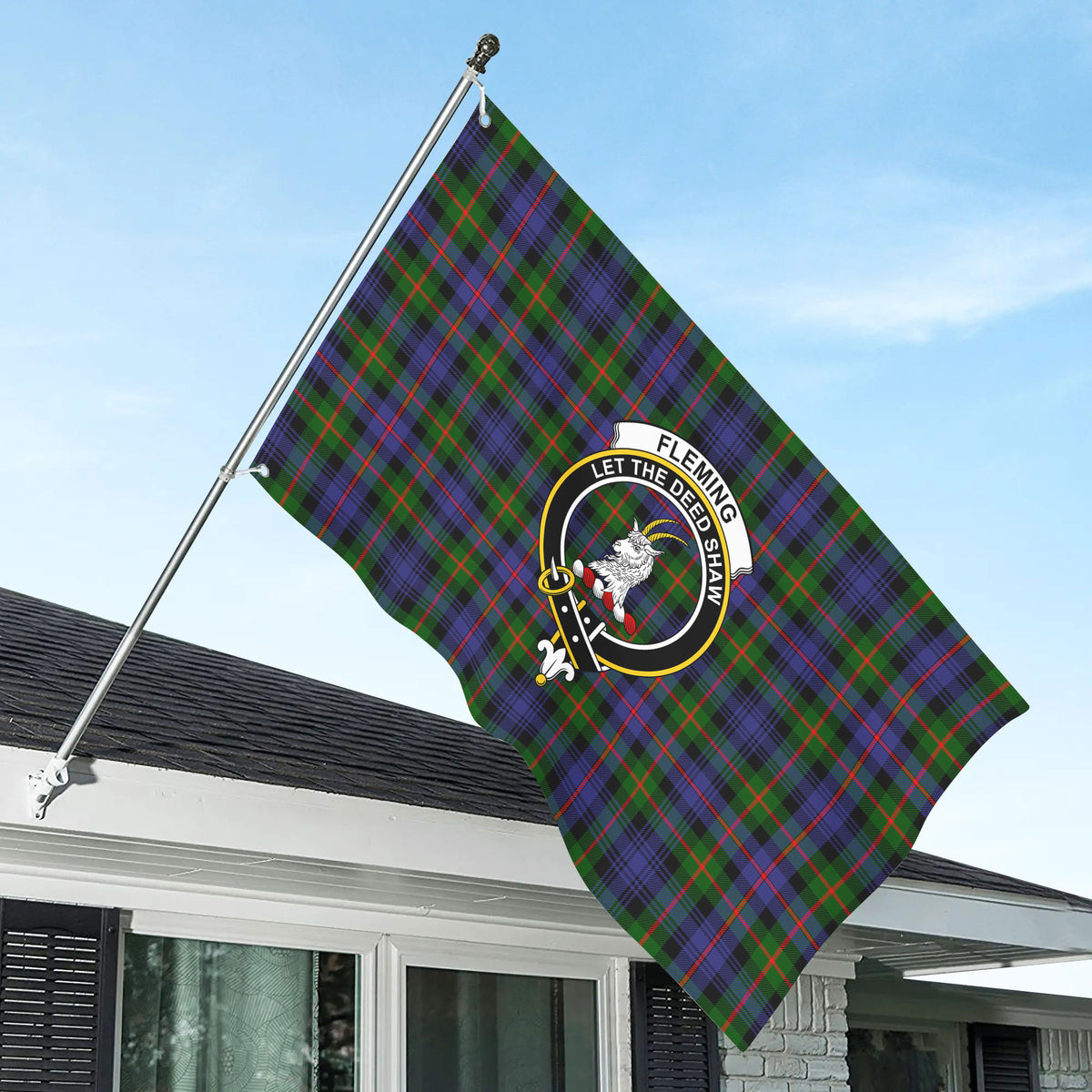 Fleming Tartan Crest House Flag