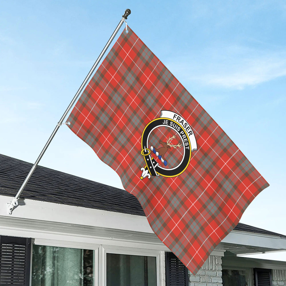 Fraser (of Lovat) Weathered Tartan Crest House Flag