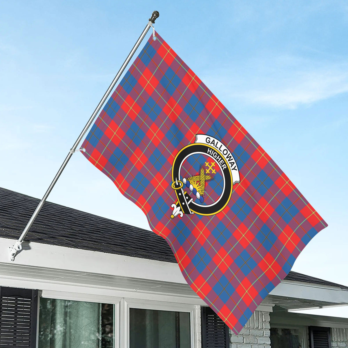 Galloway Red Tartan Crest House Flag