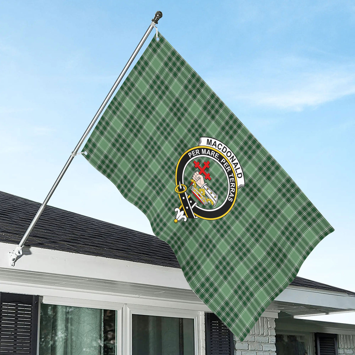 MacDonald Lord of the Isles Hunting Tartan Crest House Flag