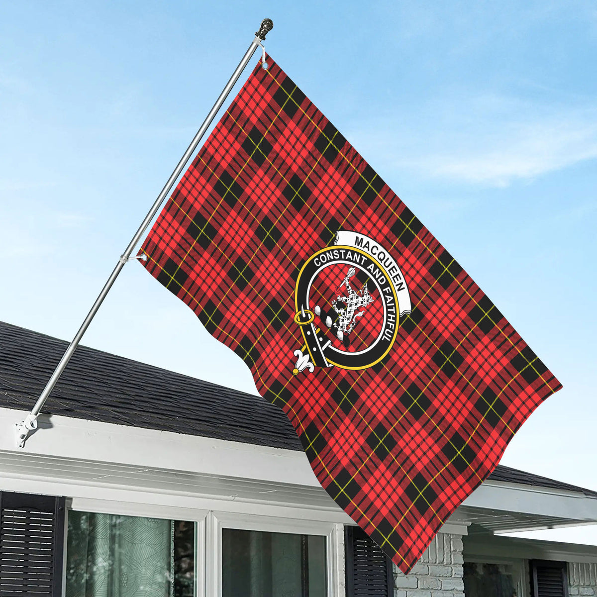 MacQueen Modern Tartan Crest House Flag
