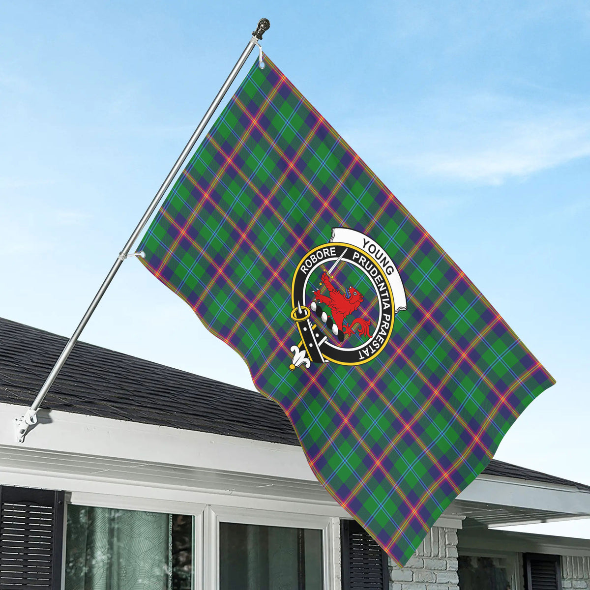 Young Modern Tartan Crest House Flag