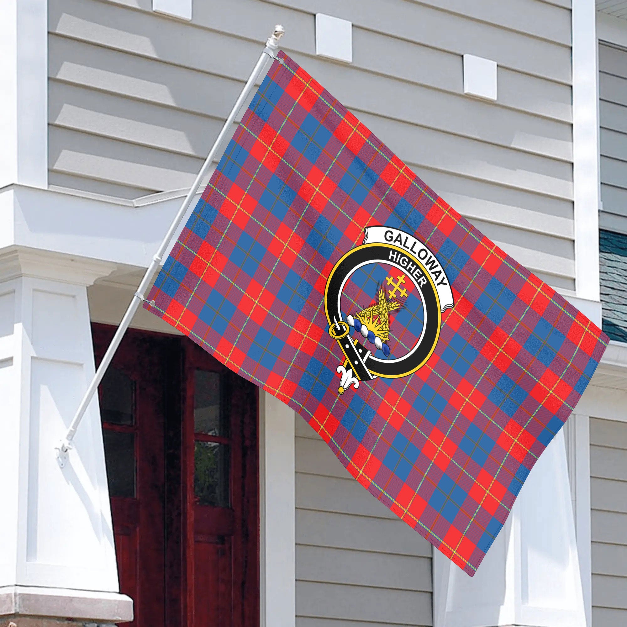 Galloway Red Tartan Crest House Flag