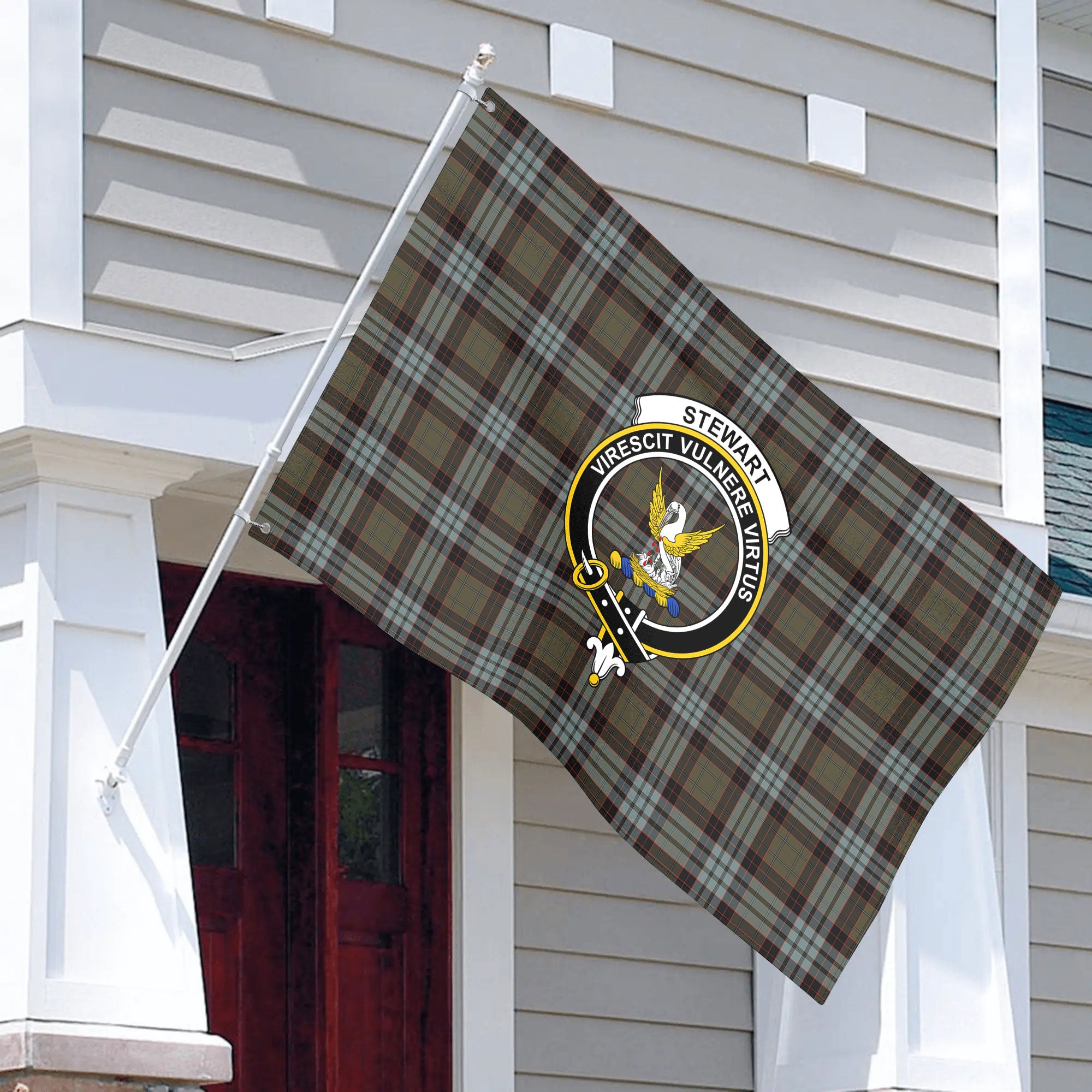 Stewart Old Weathered Tartan Crest House Flag