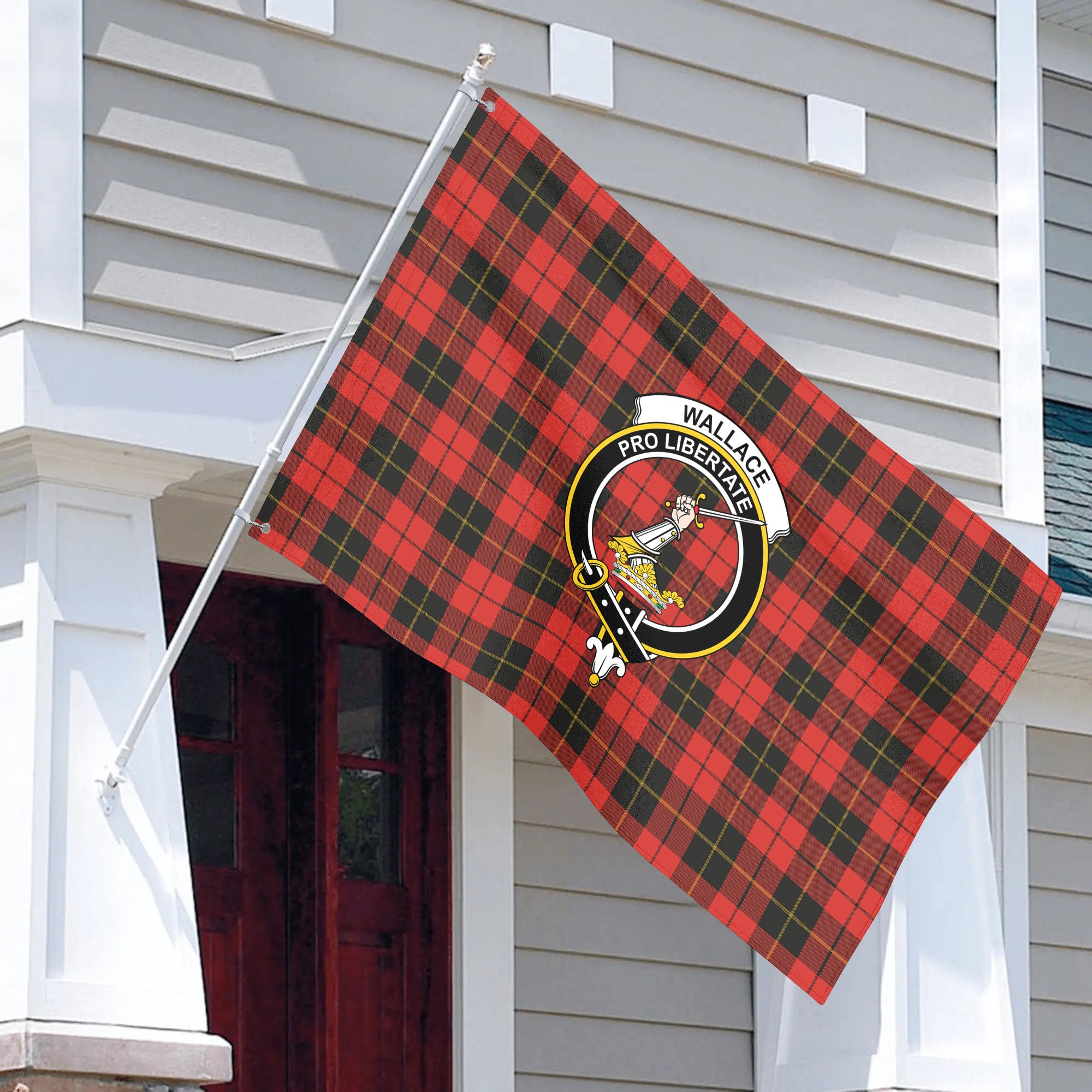 Wallace Weathered Tartan Crest House Flag