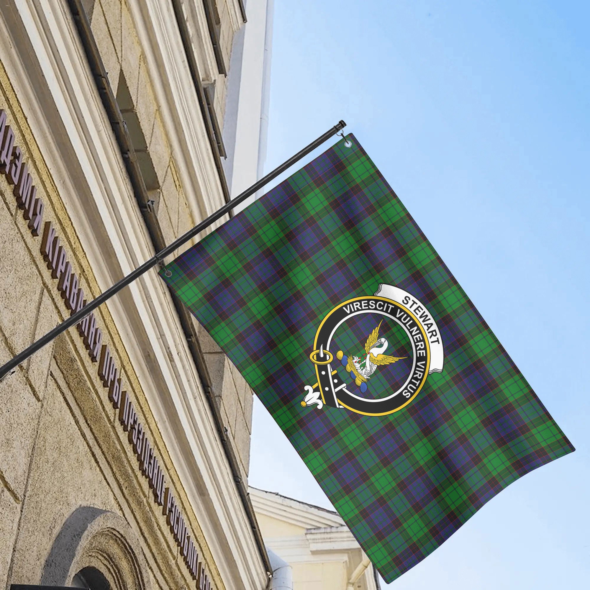 Stewart Old Modern Tartan Crest House Flag