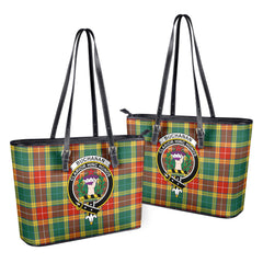 Buchanan Old Sett Tartan Crest Leather Tote Bag