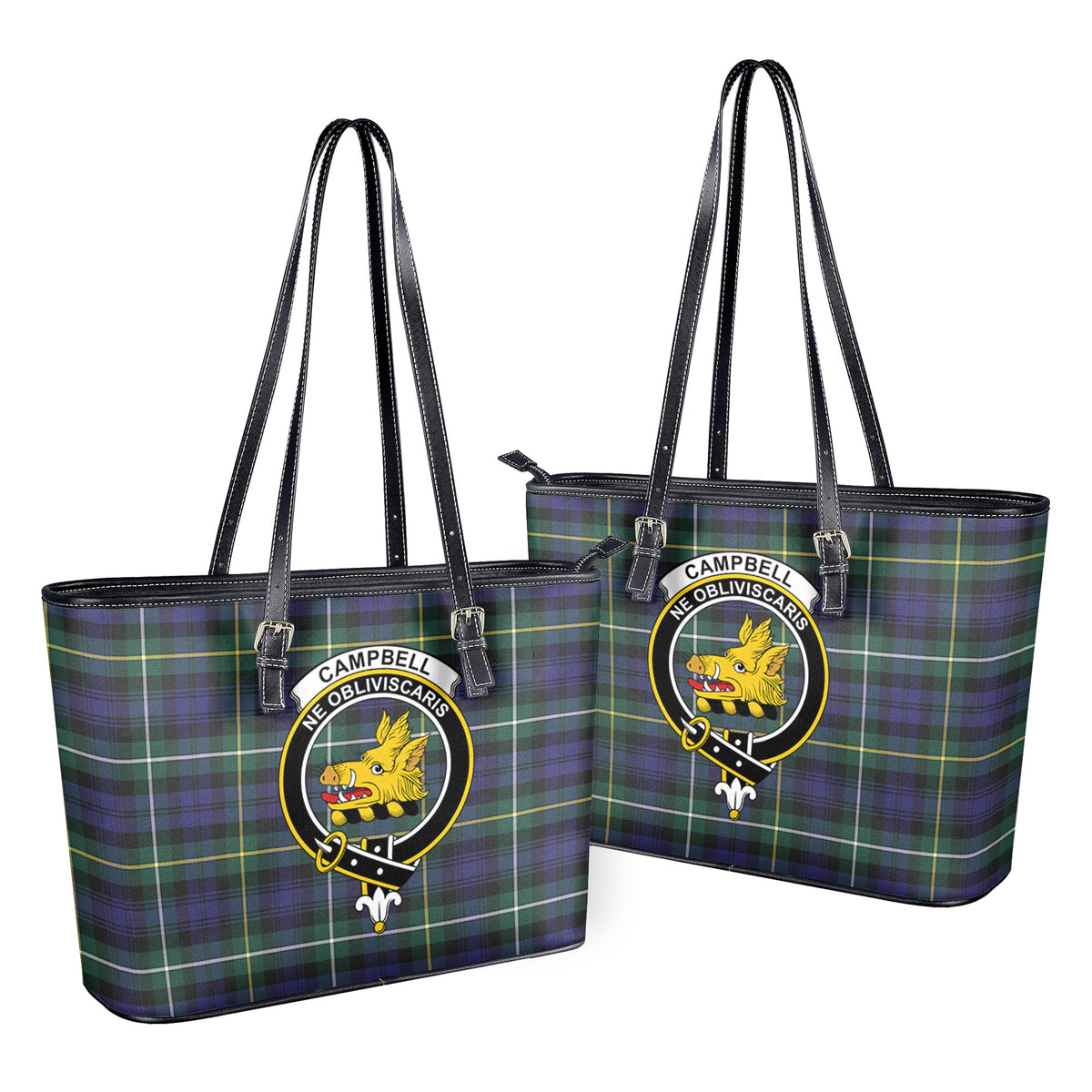 Campbell Argyll Modern Tartan Crest Leather Tote Bag