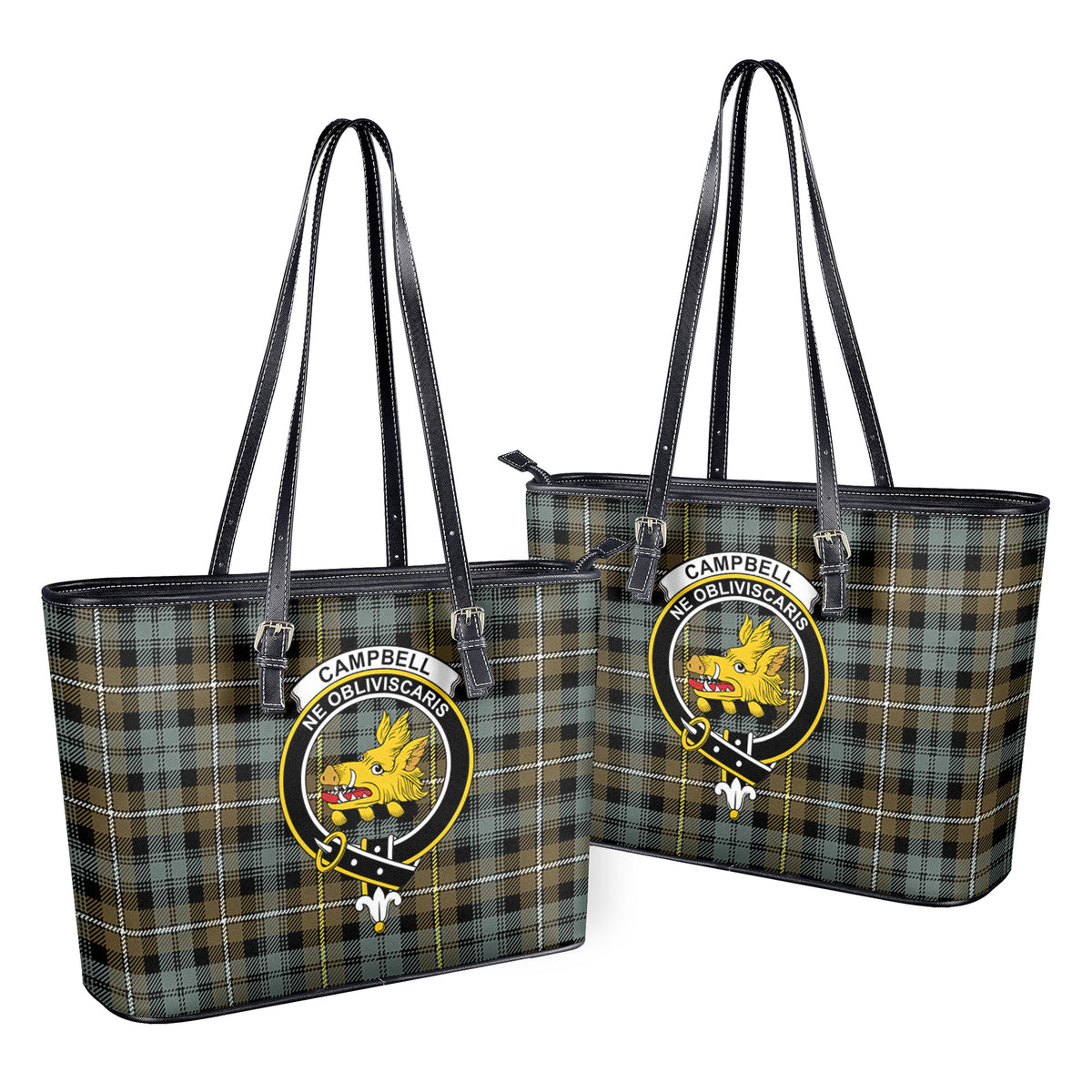 Campbell Argyll Weathered Tartan Crest Leather Tote Bag