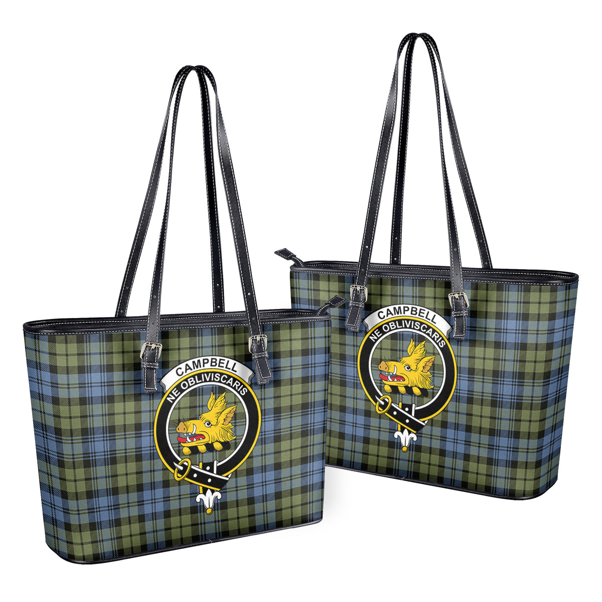 Campbell Faded Tartan Crest Leather Tote Bag