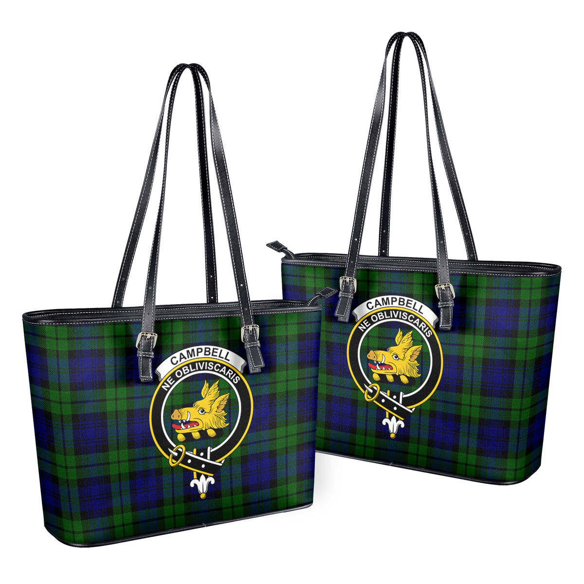 Campbell Modern Tartan Crest Leather Tote Bag