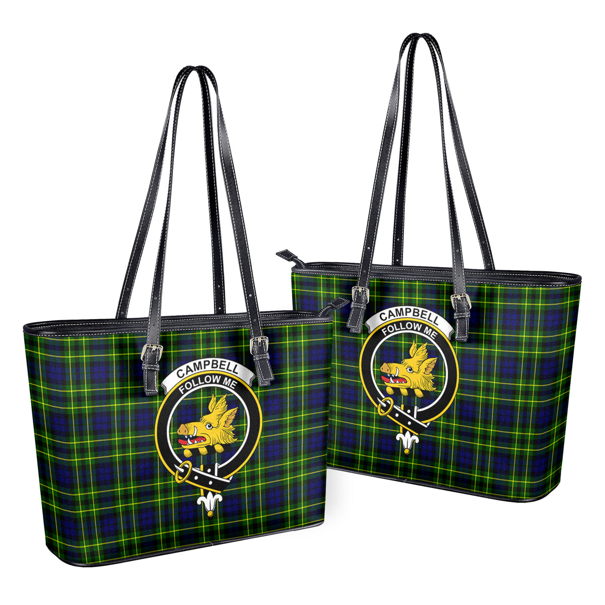 Campbell of Breadalbane Modern Tartan Crest Leather Tote Bag