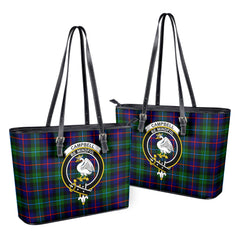 Campbell of Cawdor Modern Tartan Crest Leather Tote Bag