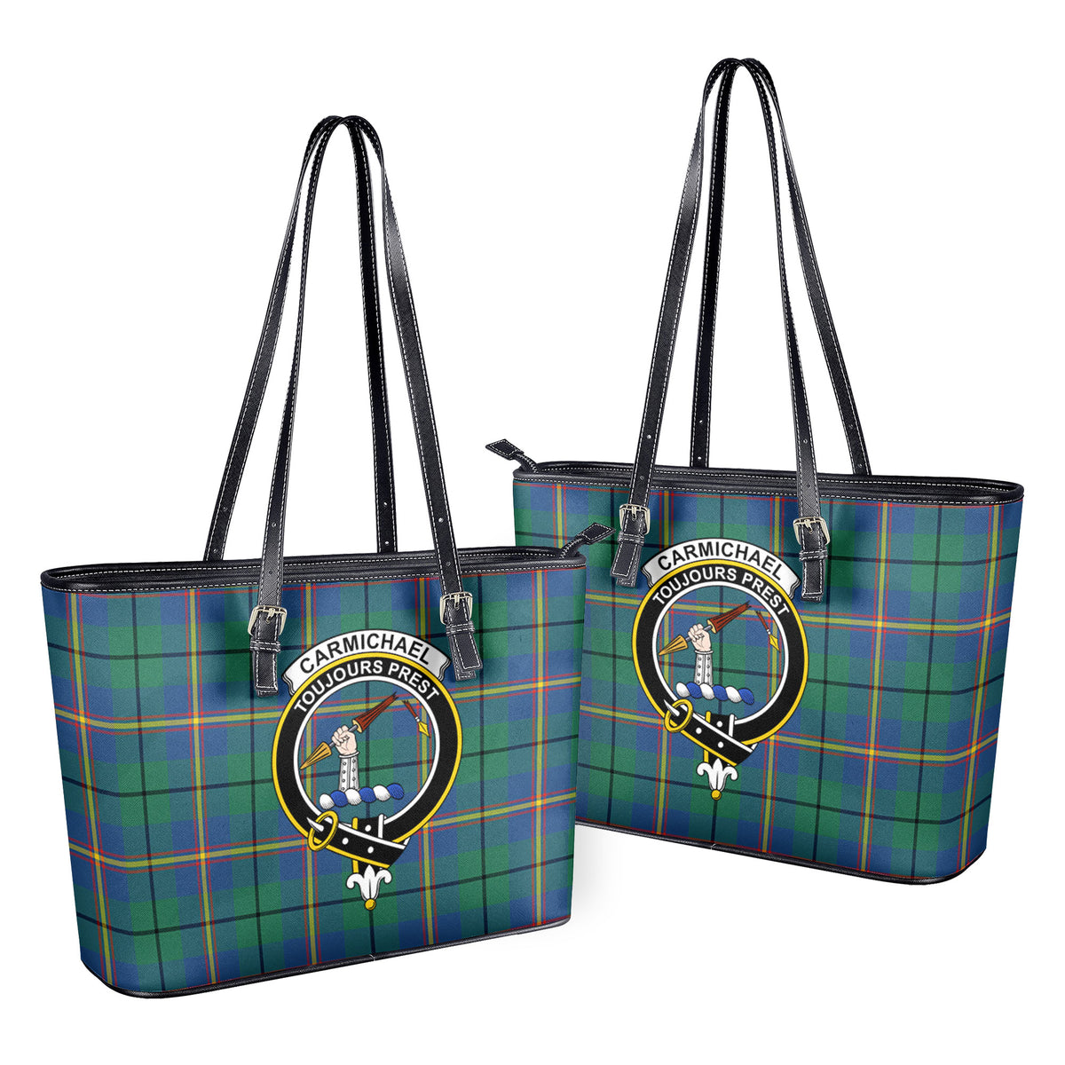 Carmichael Ancient Tartan Crest Leather Tote Bag