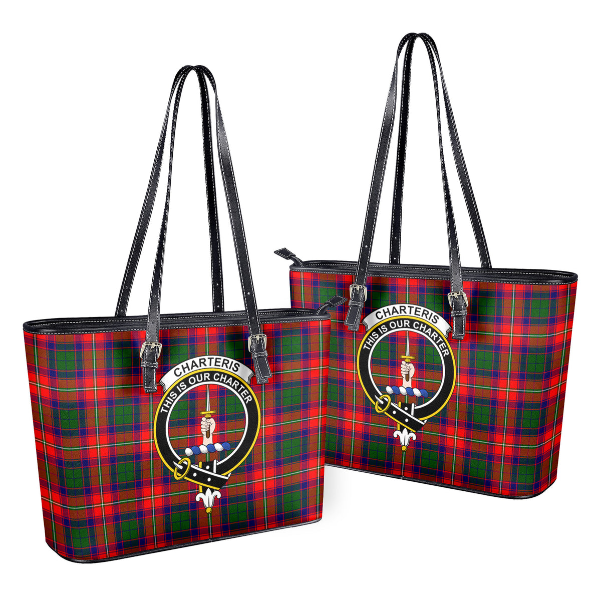 Charteris (Earl of Wemyss) Tartan Crest Leather Tote Bag