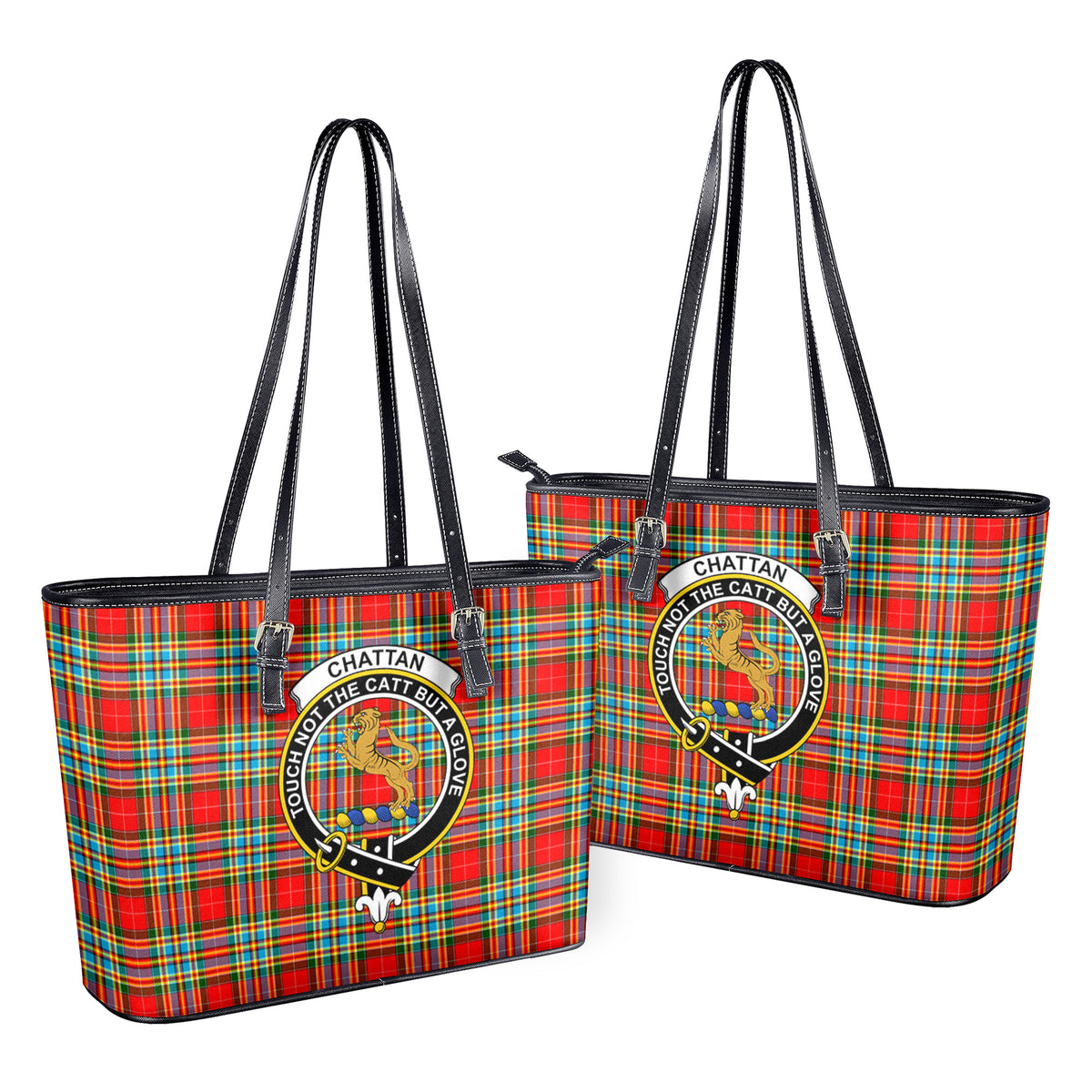 Chattan Tartan Crest Leather Tote Bag