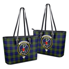 Colquhoun Modern Tartan Crest Leather Tote Bag