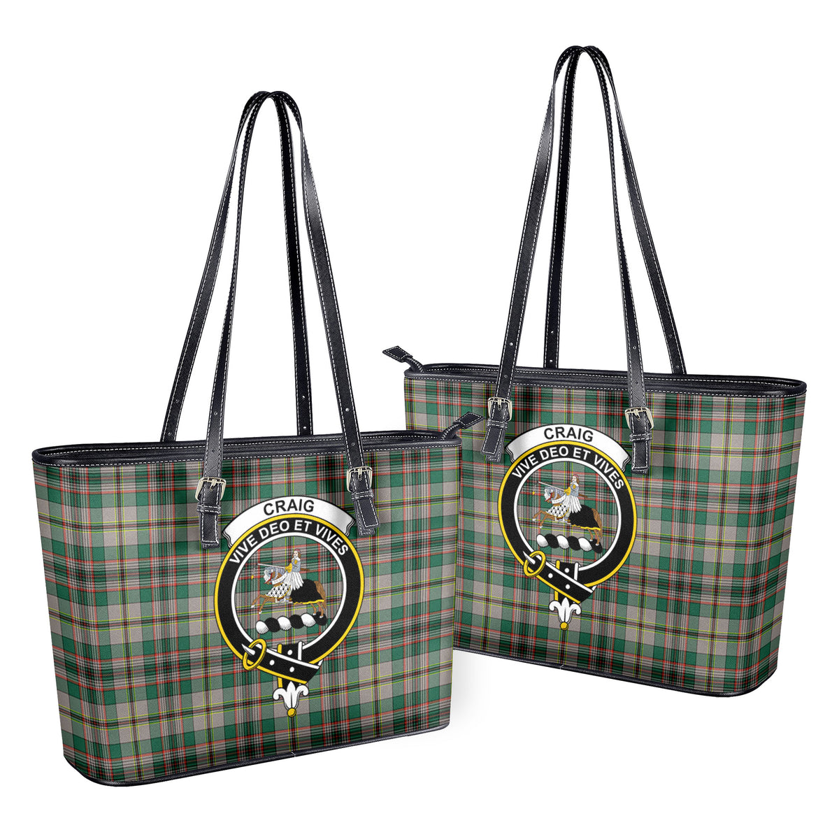 Craig Ancient Tartan Crest Leather Tote Bag