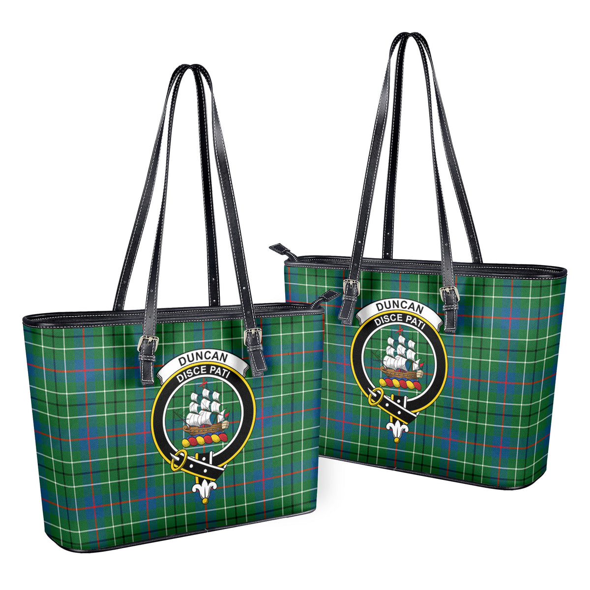 Duncan Ancient Tartan Crest Leather Tote Bag