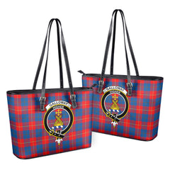 Galloway Red Tartan Crest Leather Tote Bag