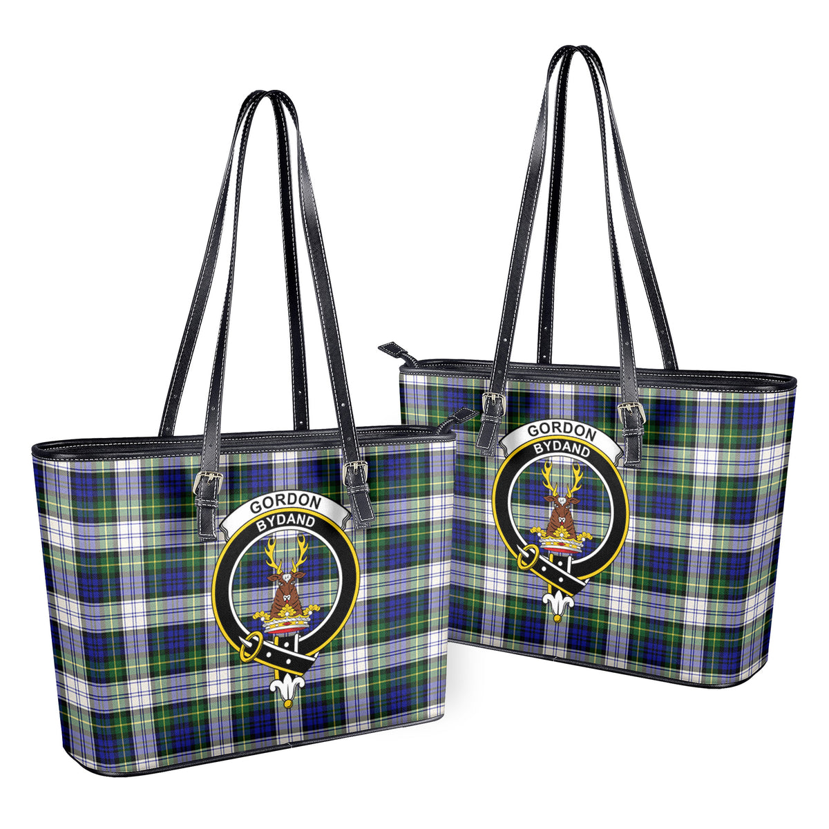 Gordon Dress Modern Tartan Crest Leather Tote Bag