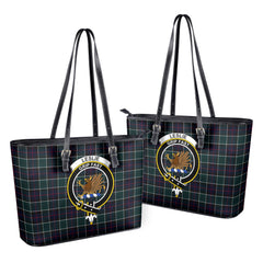 Leslie Hunting Modern Tartan Crest Leather Tote Bag