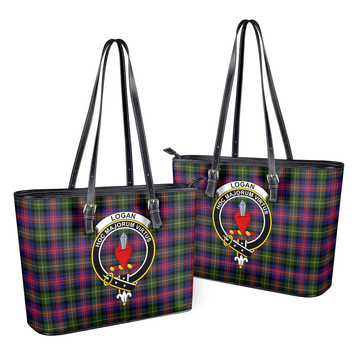 Logan Modern Tartan Crest Leather Tote Bag