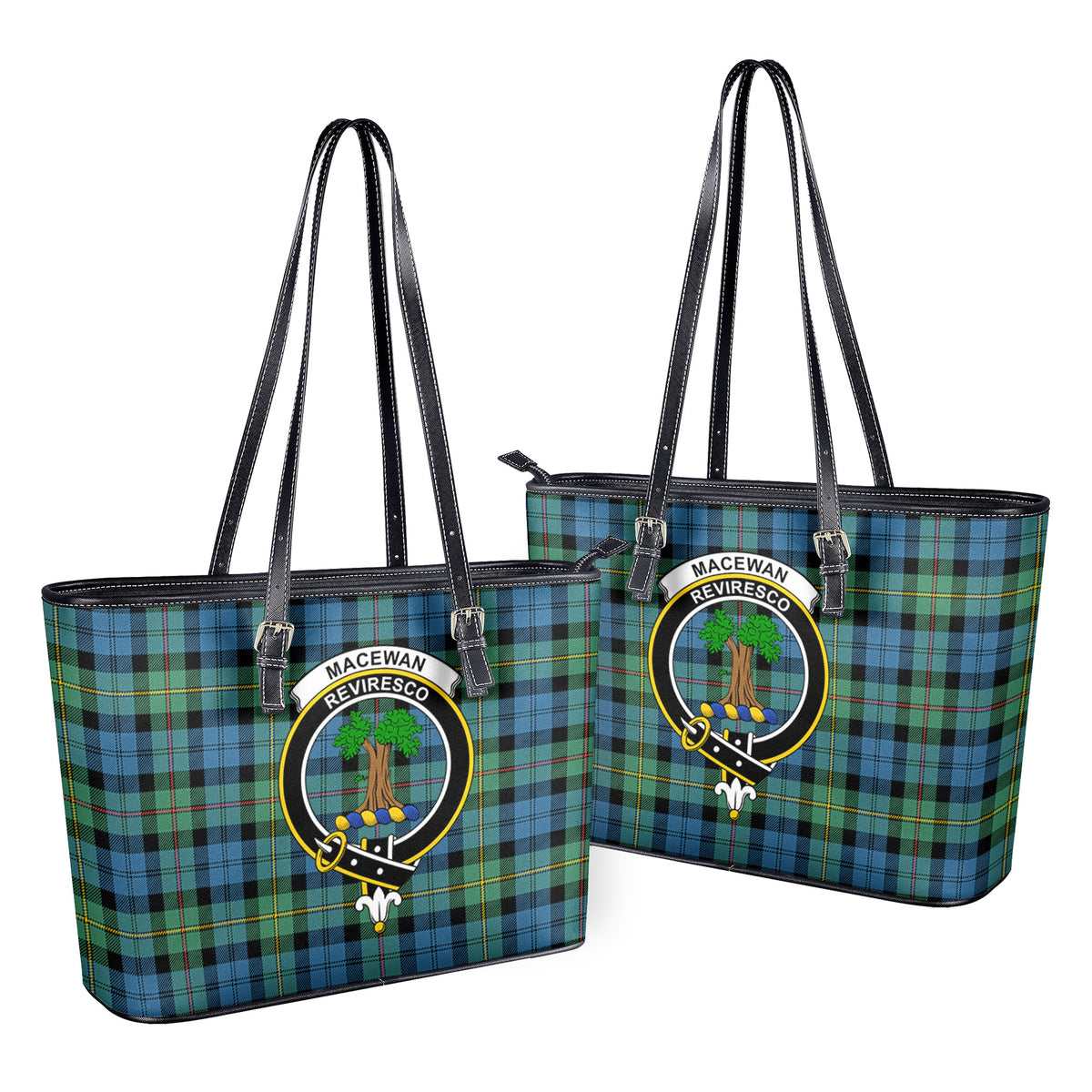 MacEwan Ancient Tartan Crest Leather Tote Bag