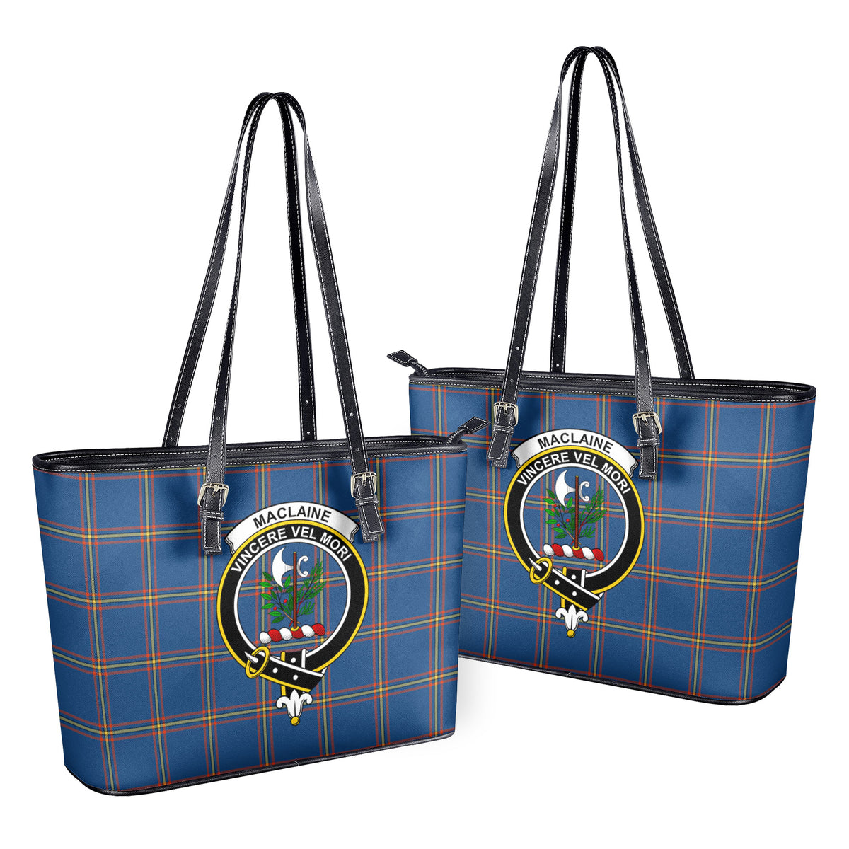 MacLaine of Loch Buie Hunting Ancient Tartan Crest Leather Tote Bag