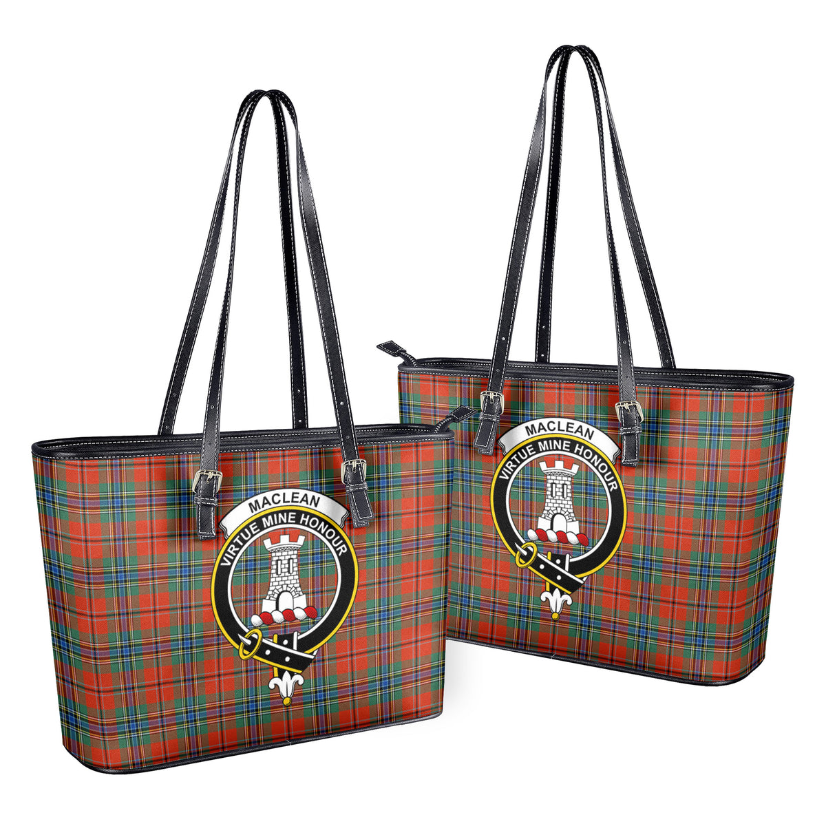 MacLean of Duart Ancient Tartan Crest Leather Tote Bag