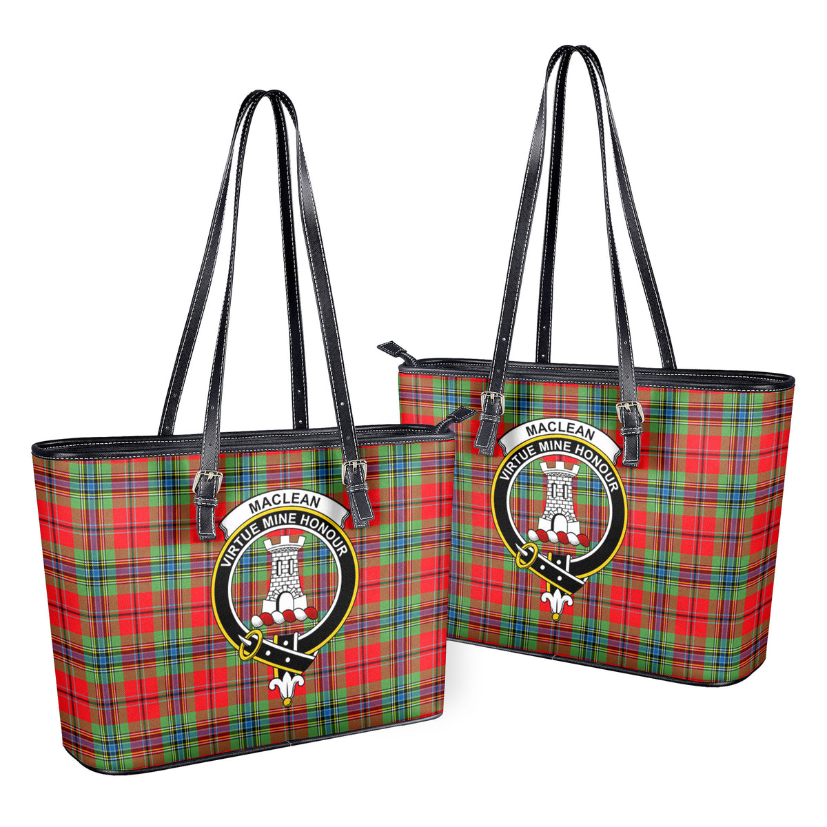 MacLean of Duart Modern Tartan Crest Leather Tote Bag