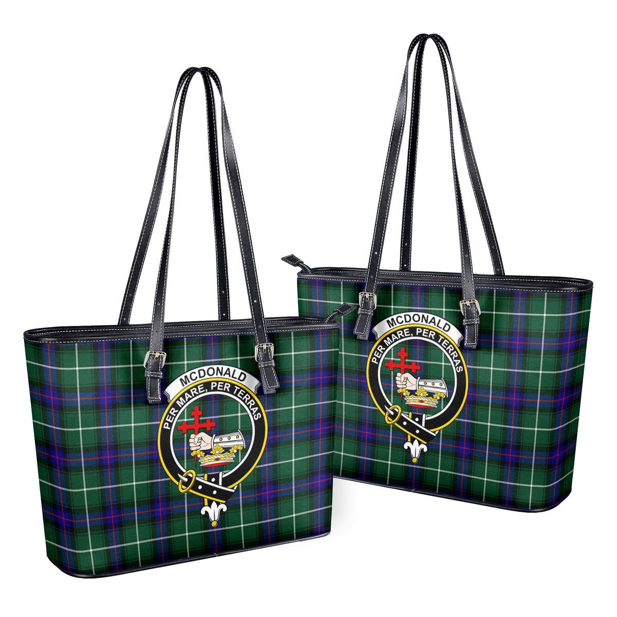 McDonald of the Isles Hunting Modern Tartan Crest Leather Tote Bag