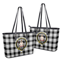 McFarlane Black _ White Tartan Crest Leather Tote Bag