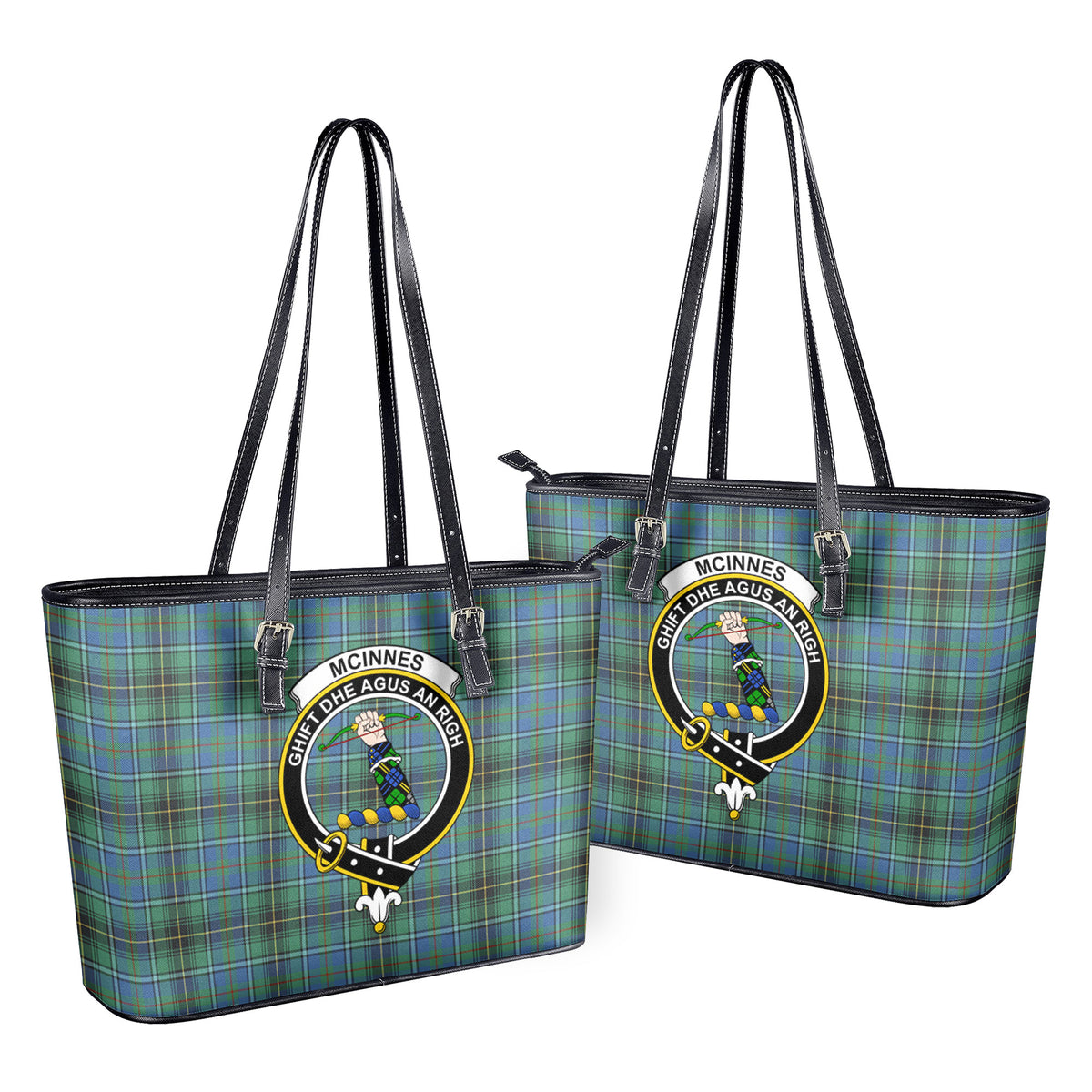 McInnes Ancient Tartan Crest Leather Tote Bag