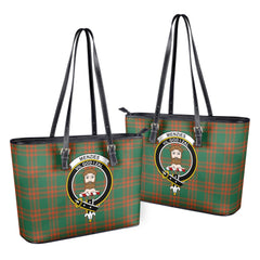 Menzies Green Ancient Tartan Crest Leather Tote Bag