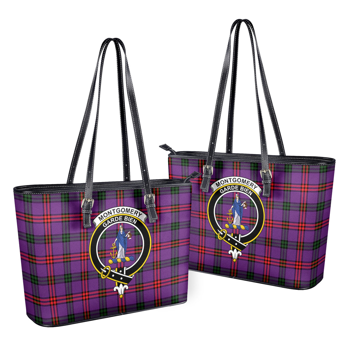 Montgomery Modern Tartan Crest Leather Tote Bag