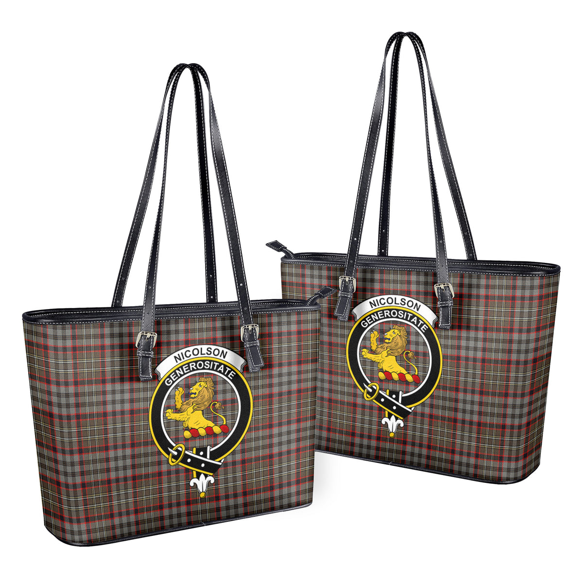 Nicolson Hunting Weathered Tartan Crest Leather Tote Bag