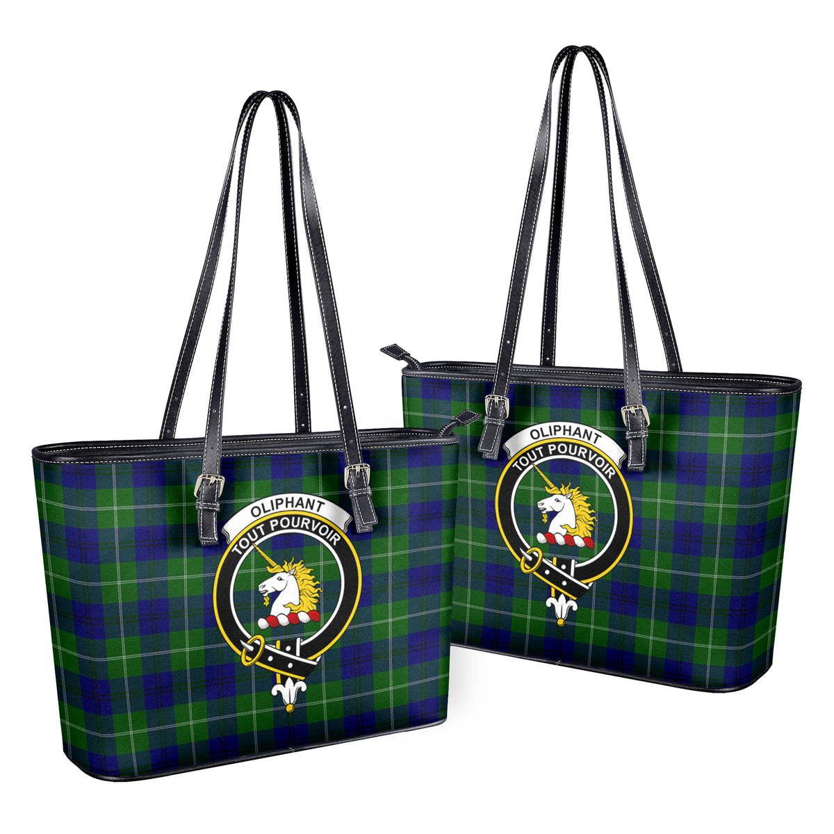 Oliphant Modern Tartan Crest Leather Tote Bag