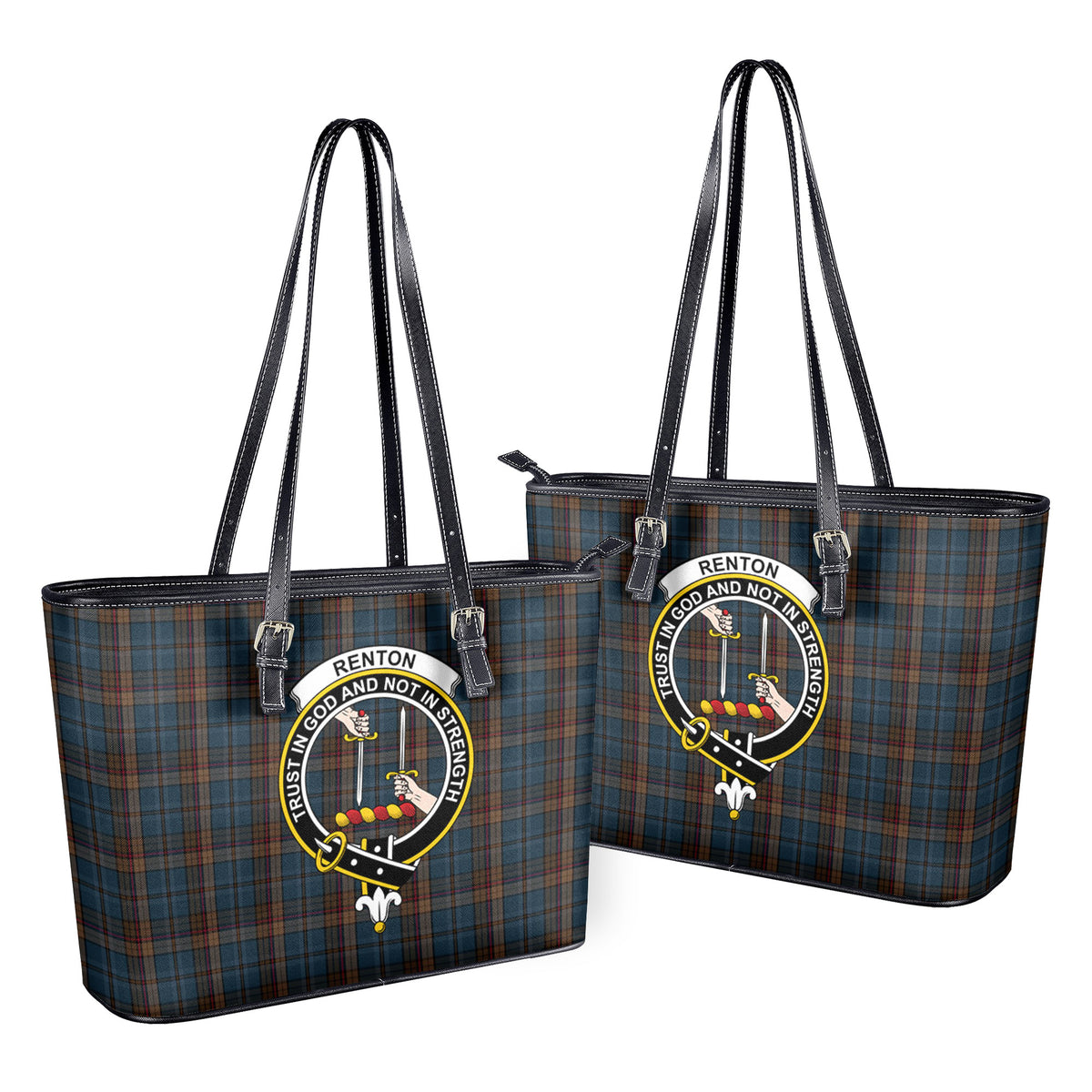 Renton Tartan Crest Leather Tote Bag