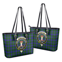 Robertson Hunting Modern Tartan Crest Leather Tote Bag