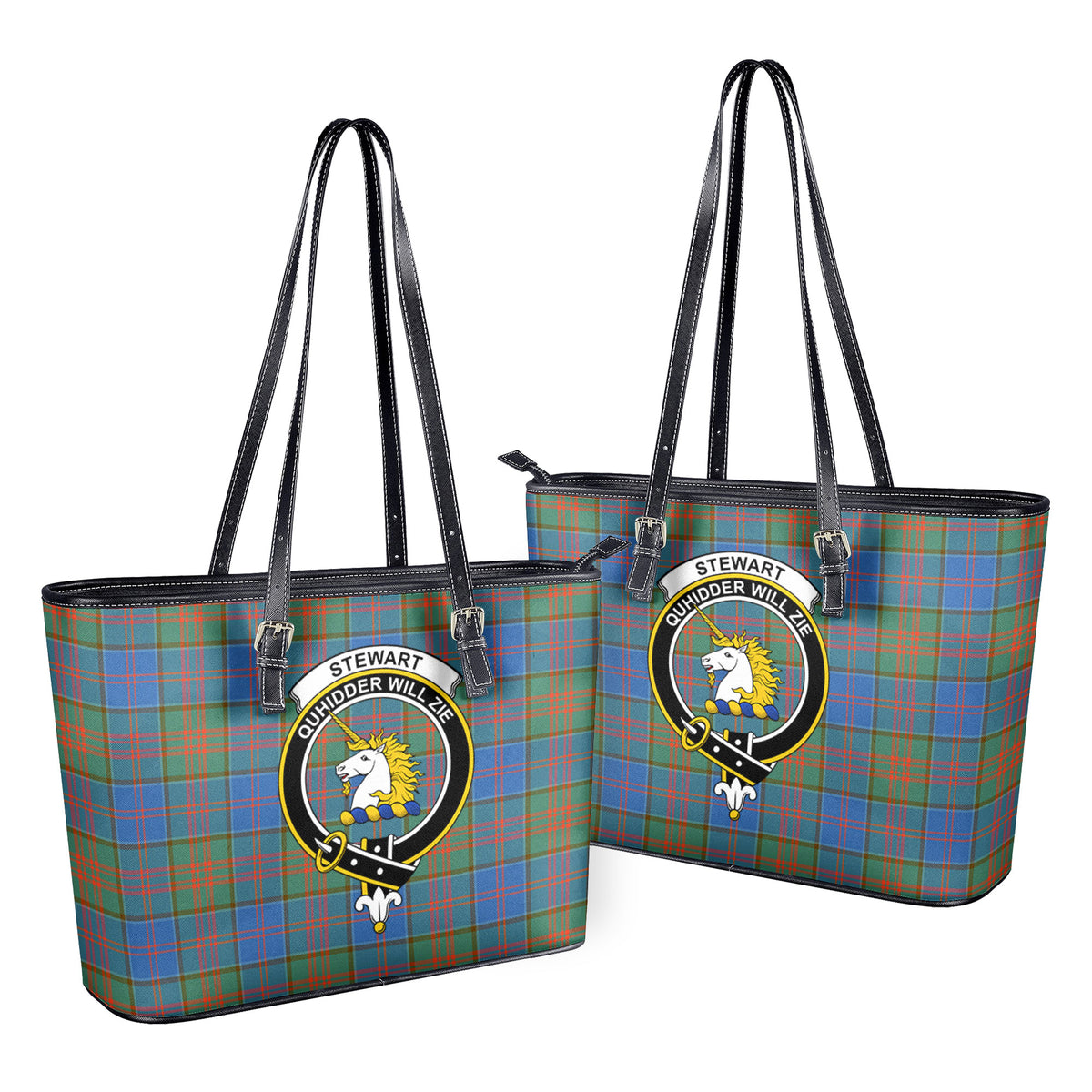 Stewart of Appin Hunting Ancient Tartan Crest Leather Tote Bag