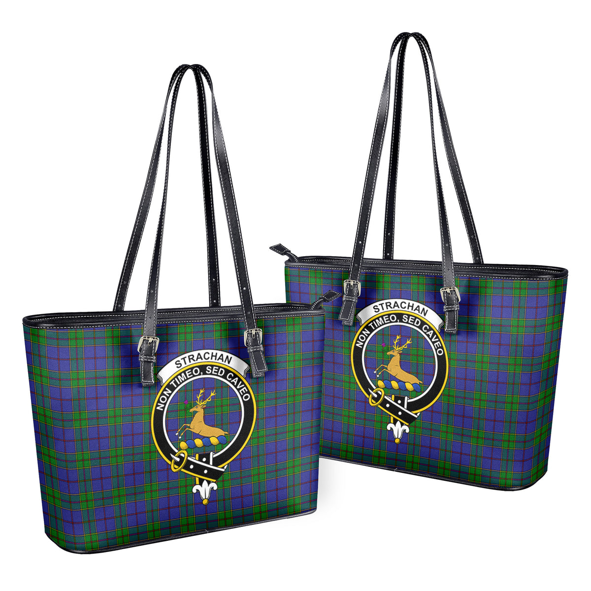 Strachan Tartan Crest Leather Tote Bag