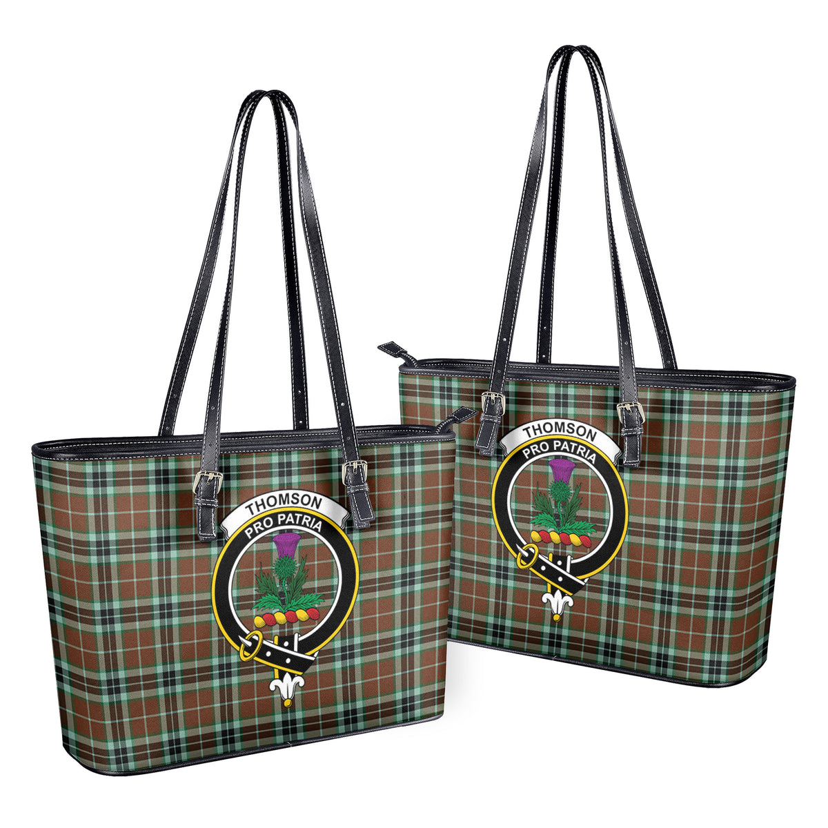 Thomson Hunting Modern Tartan Crest Leather Tote Bag